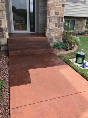 easytint light charcoal application changing color stained concrete walkway