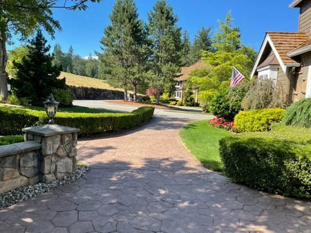 stained stamped concrete walkway entry