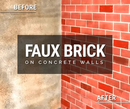 Create a faux brick stenciled concrete wall pattern using Concrete Overlay and Tinted Sealers