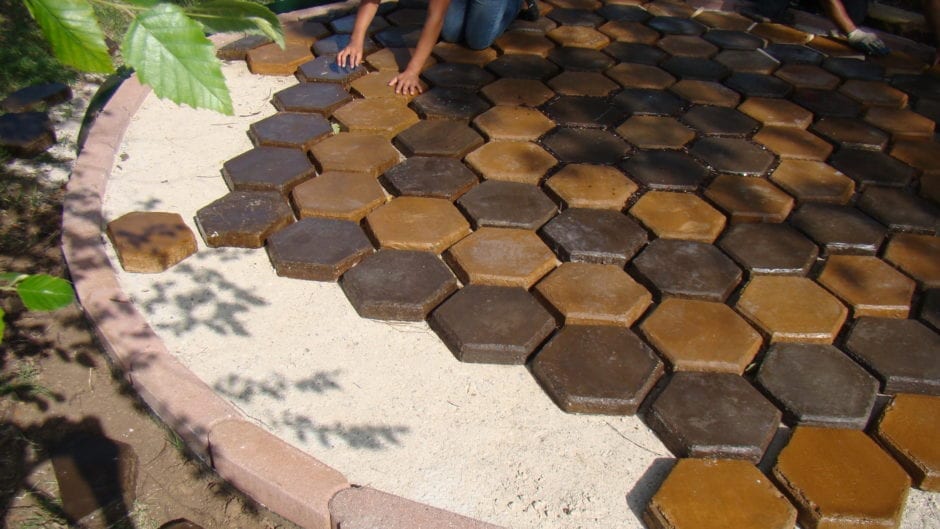 Brown Landscaping Glass and Tinted Concrete Sealer Patio Pavers - Yukon Gold & Driftwood