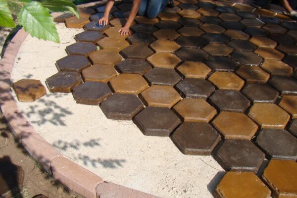 Brown Landscaping Glass and Tinted Concrete Sealer Patio Pavers - Yukon Gold & Driftwood