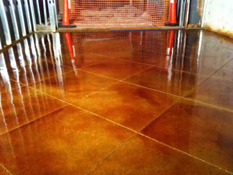 Acid stained scored concrete floor