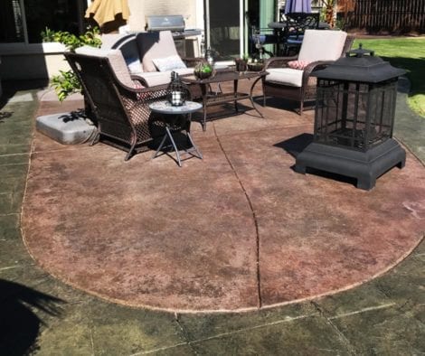 Concrete Patio - Antiquing Stains: Olive, Black, Aztec Brown and Charcoal. Satin Finish Solvent Based Acrylic Concrete Sealer - Wet