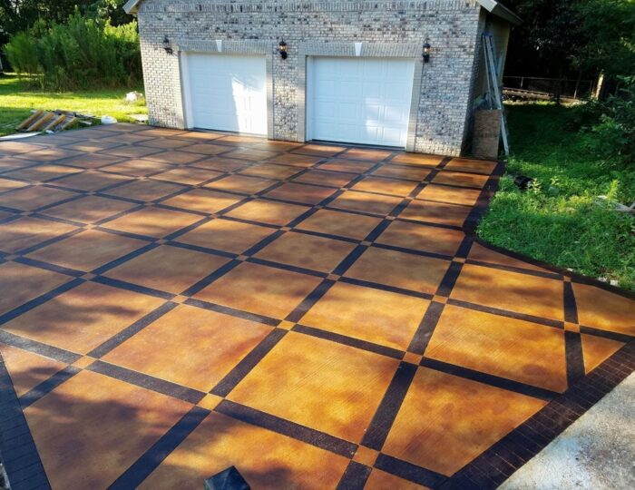 Acid Stained Checkered Driveway Design