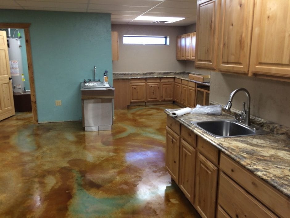 Blue Acid Stained Concrete Floors - Before and After DIY Direct Colors