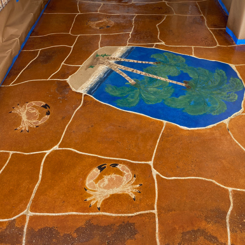 Sealed Acid Stained Concrete Breezeway Floor