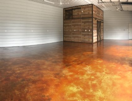 Cola acid stained garage concrete floor