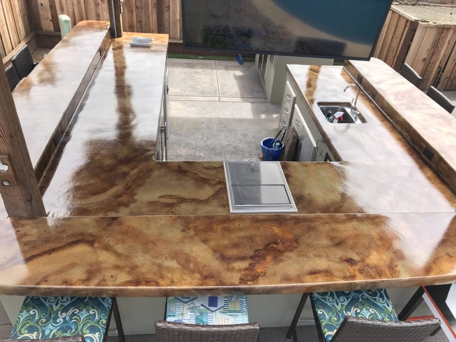Acid Stained Outdoor Kitchen Countertop