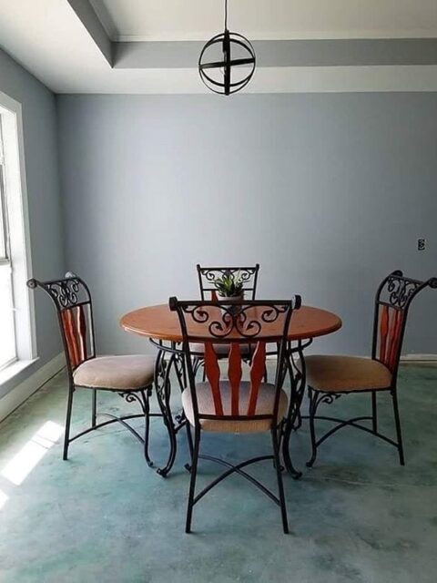 Blue Acid Stained Dining Room Concrete Floors