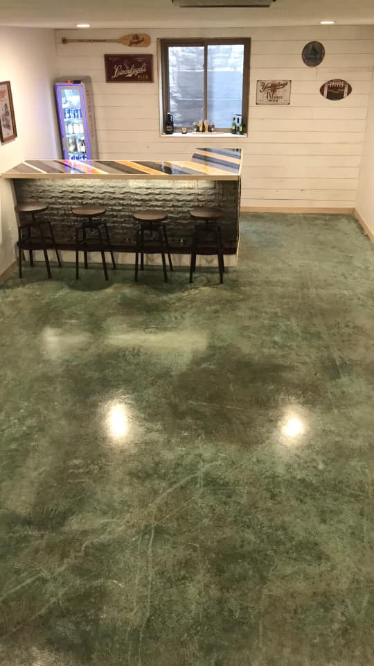 Acid Stained Basement Bar Floor