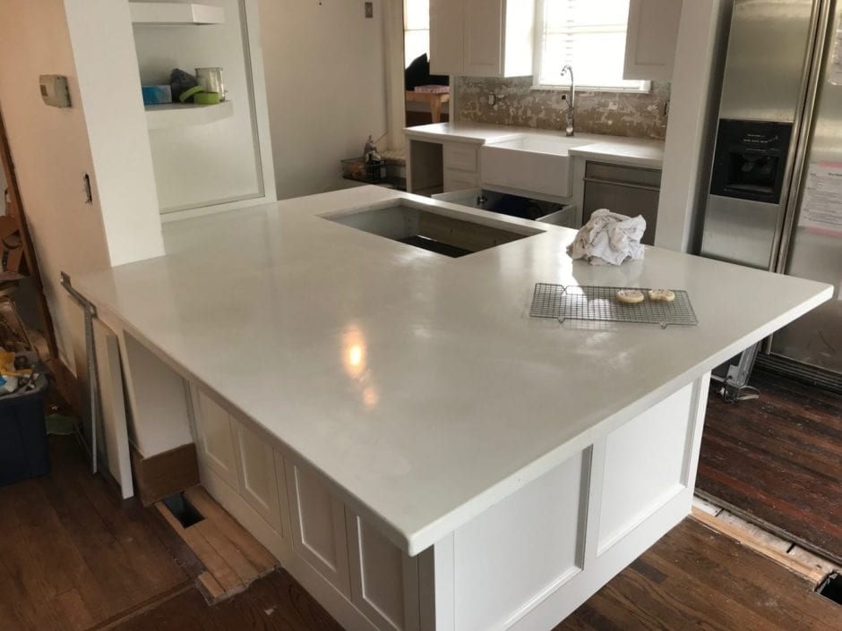 Kitchen Island built with white concrete pigment and white countertop mix