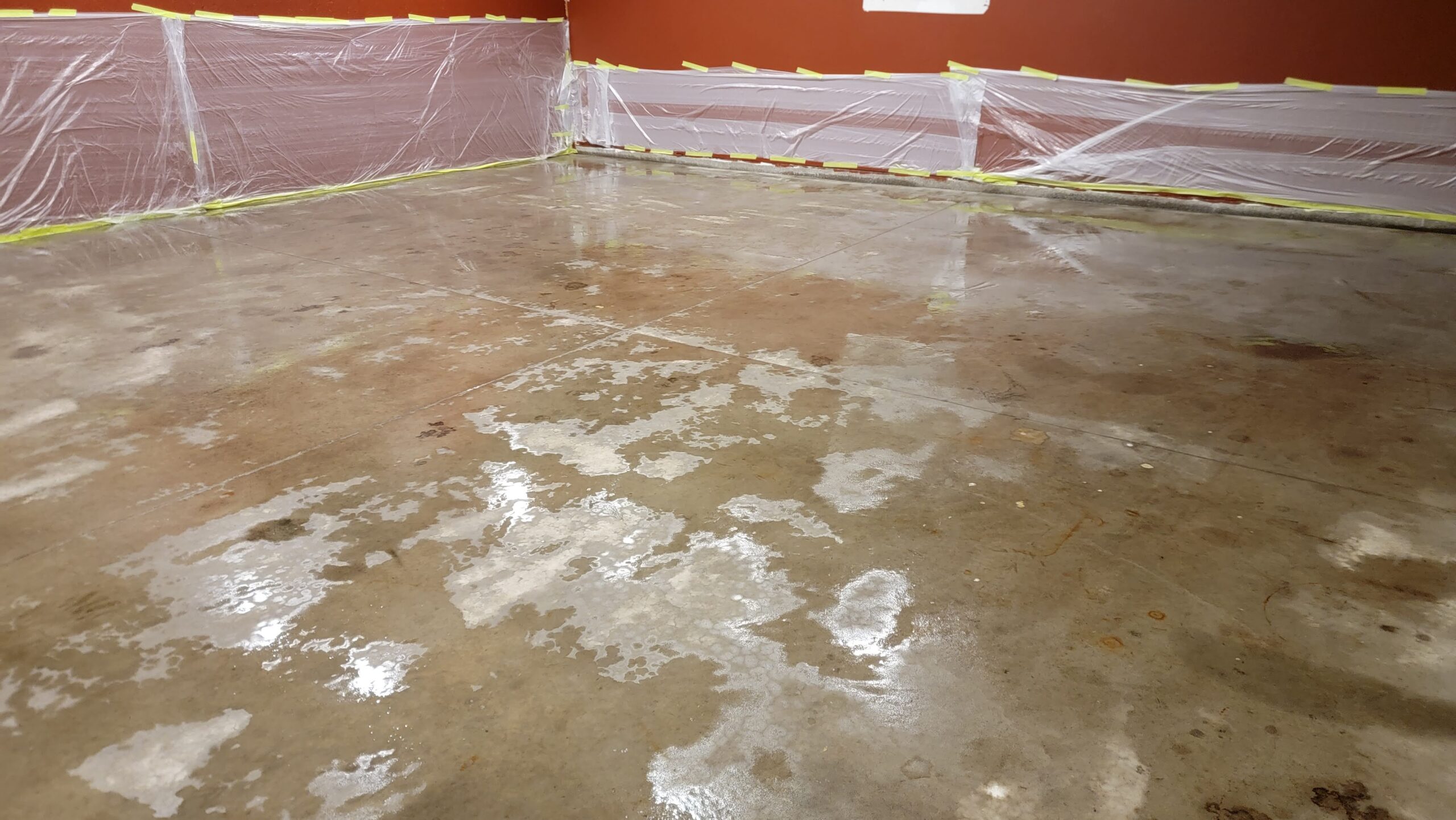 Cleaning and etching concrete floor