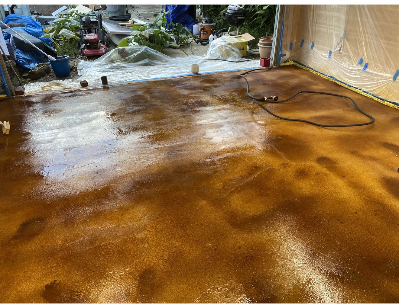 The floor after neutralizing the acid-stain