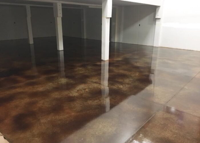 Acid stained concrete garage floor