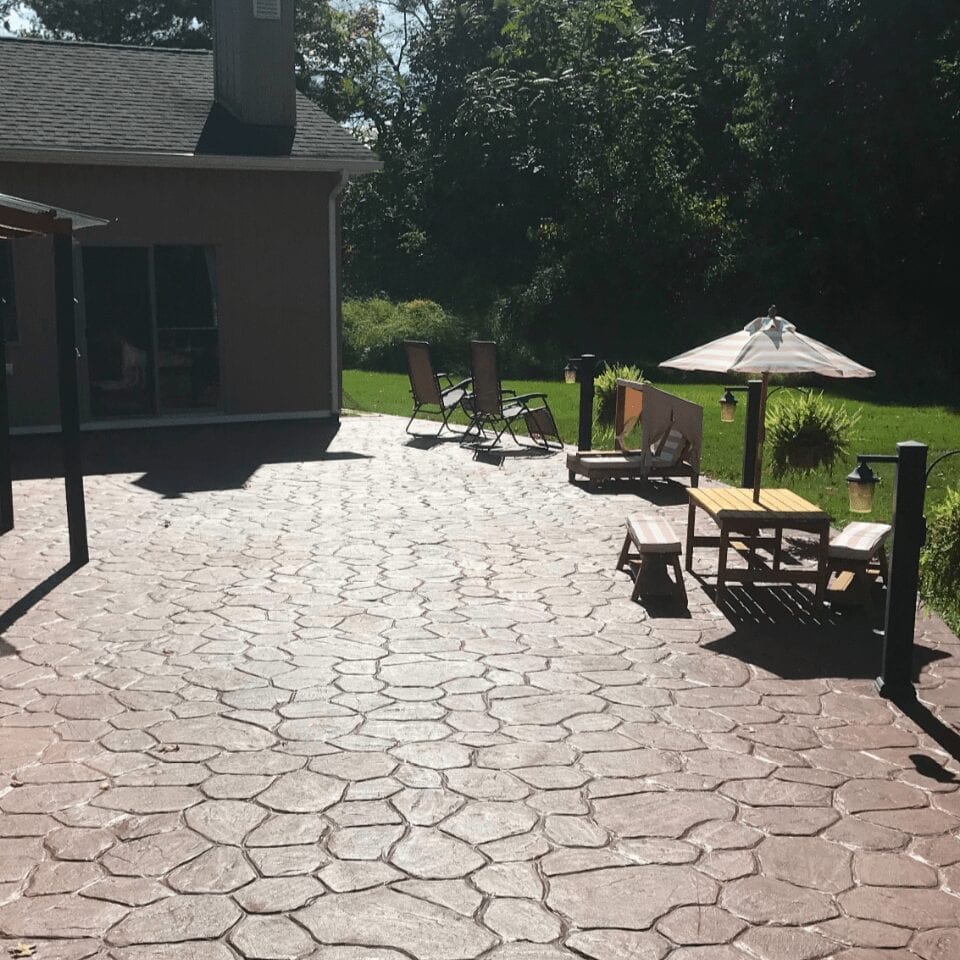 Acid Stained Stamped Concrete Backyard