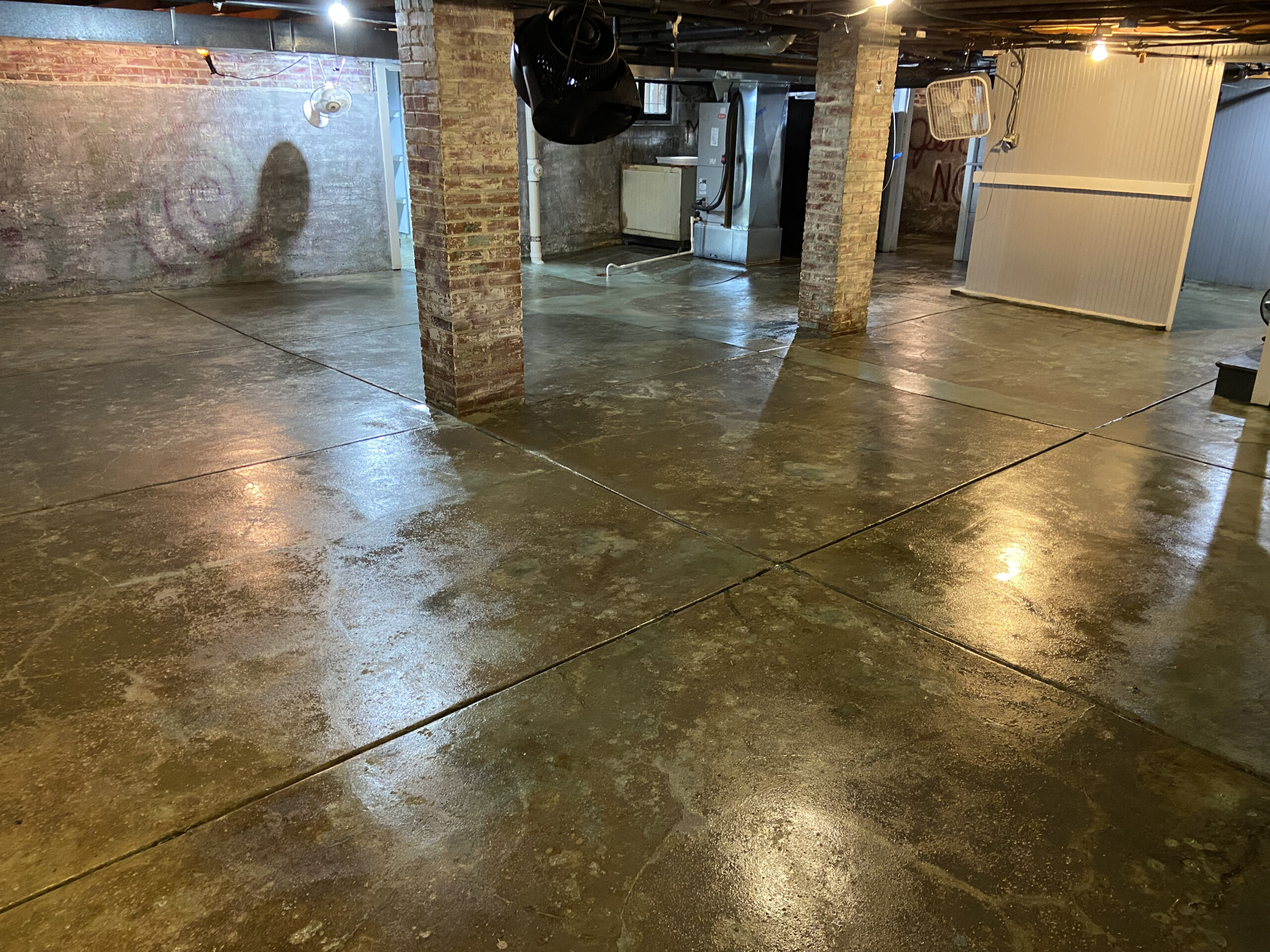 Azure Blue & Seagrass EverStain on Concrete Basement Floor