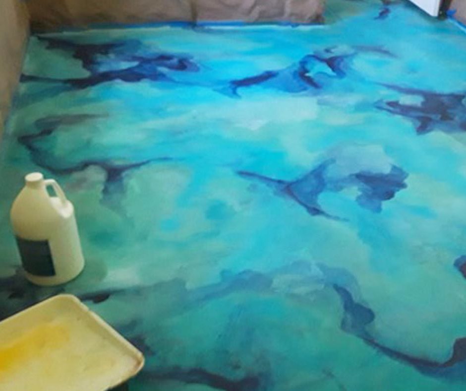 Salvatore A. Leo Studio - Azure Blue acid stained art studio concrete Floors
