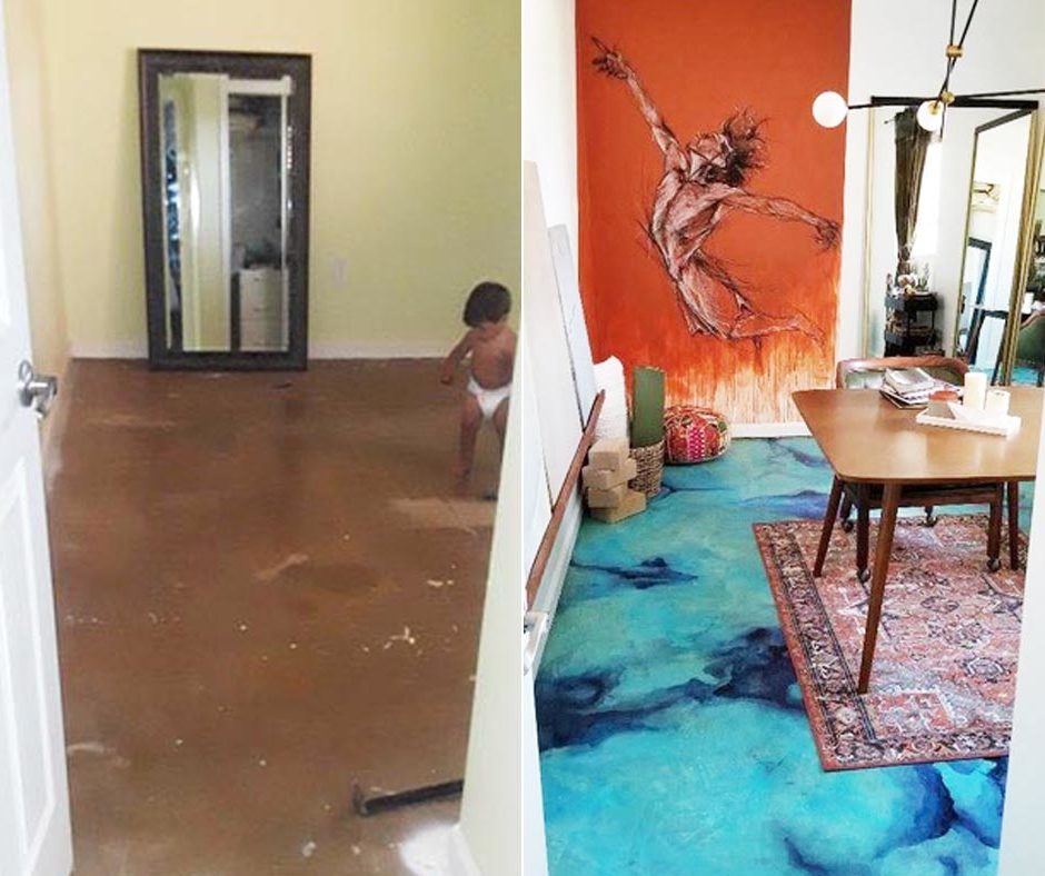 Before and After Acid Staining Concrete Floors