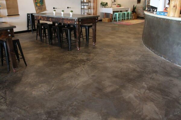 Coffee N' Crafts Concrete stained and sealed floor with tinted concrete sealer Coffee N' Crafts Concrete stained and sealed floor with tinted concrete sealer