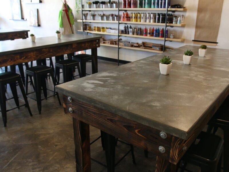 Coffee N' Crafts concrete with pigment tables