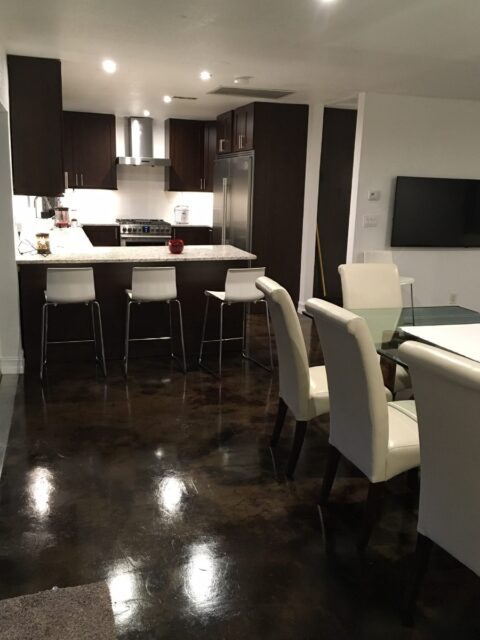 Coffee Brown and Black Acid Stained Concrete Floors