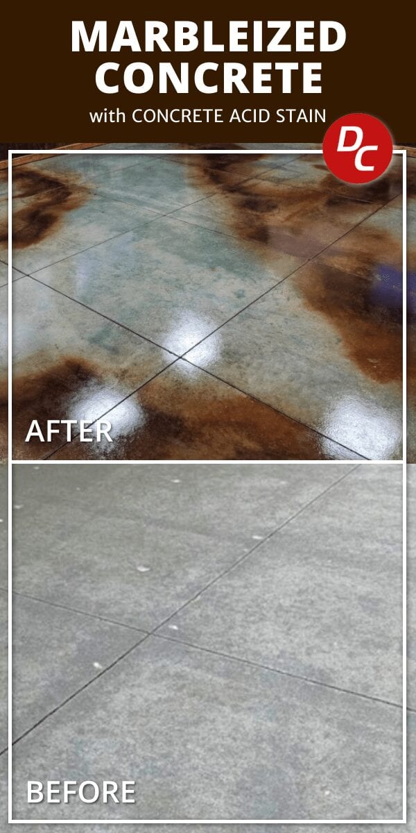 Marbleized Concrete Floor with Direct Colors Azure Blue and Coffee Brown Acid Stainsth Azure Blue and Coffee Brown Acid Stains