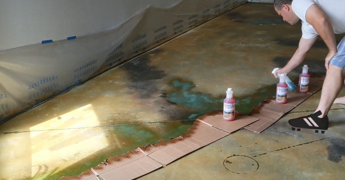 Acid Stain Veining Technique on Garage Concrete Floor