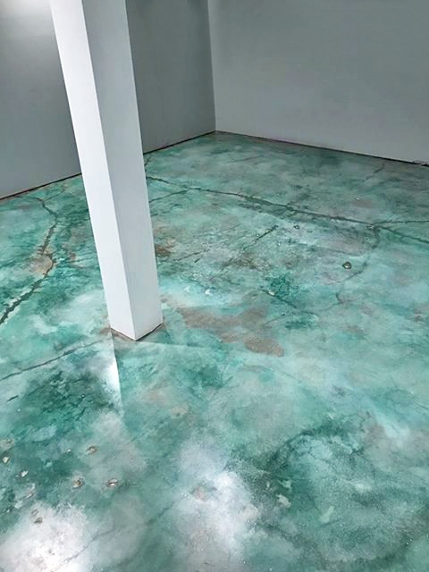 blue stained concrete patio