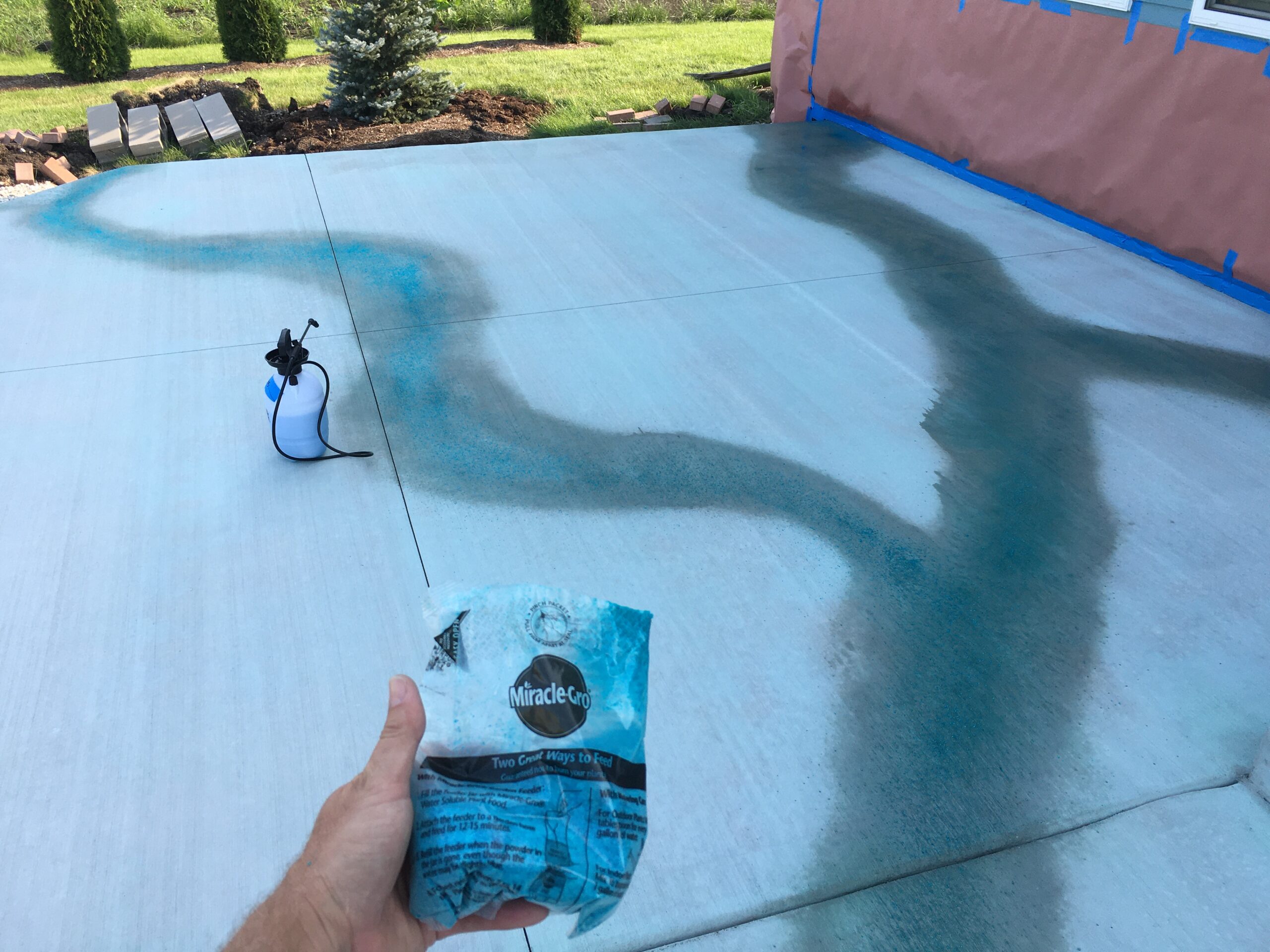 blue stained concrete patio