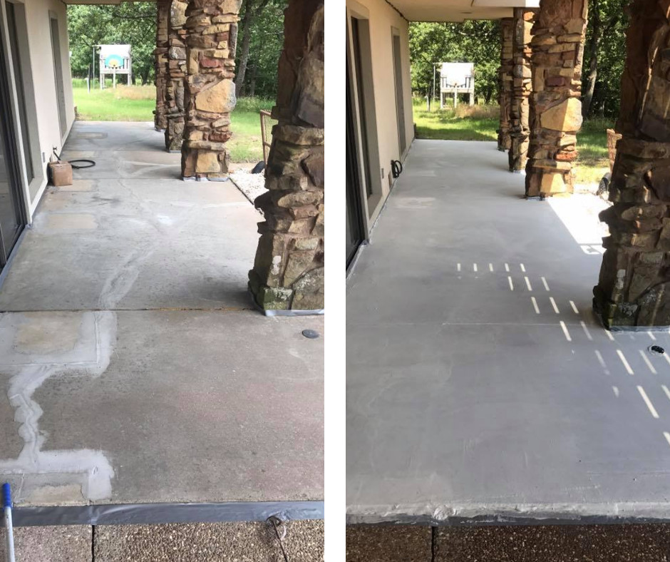 stained concrete patio before and after