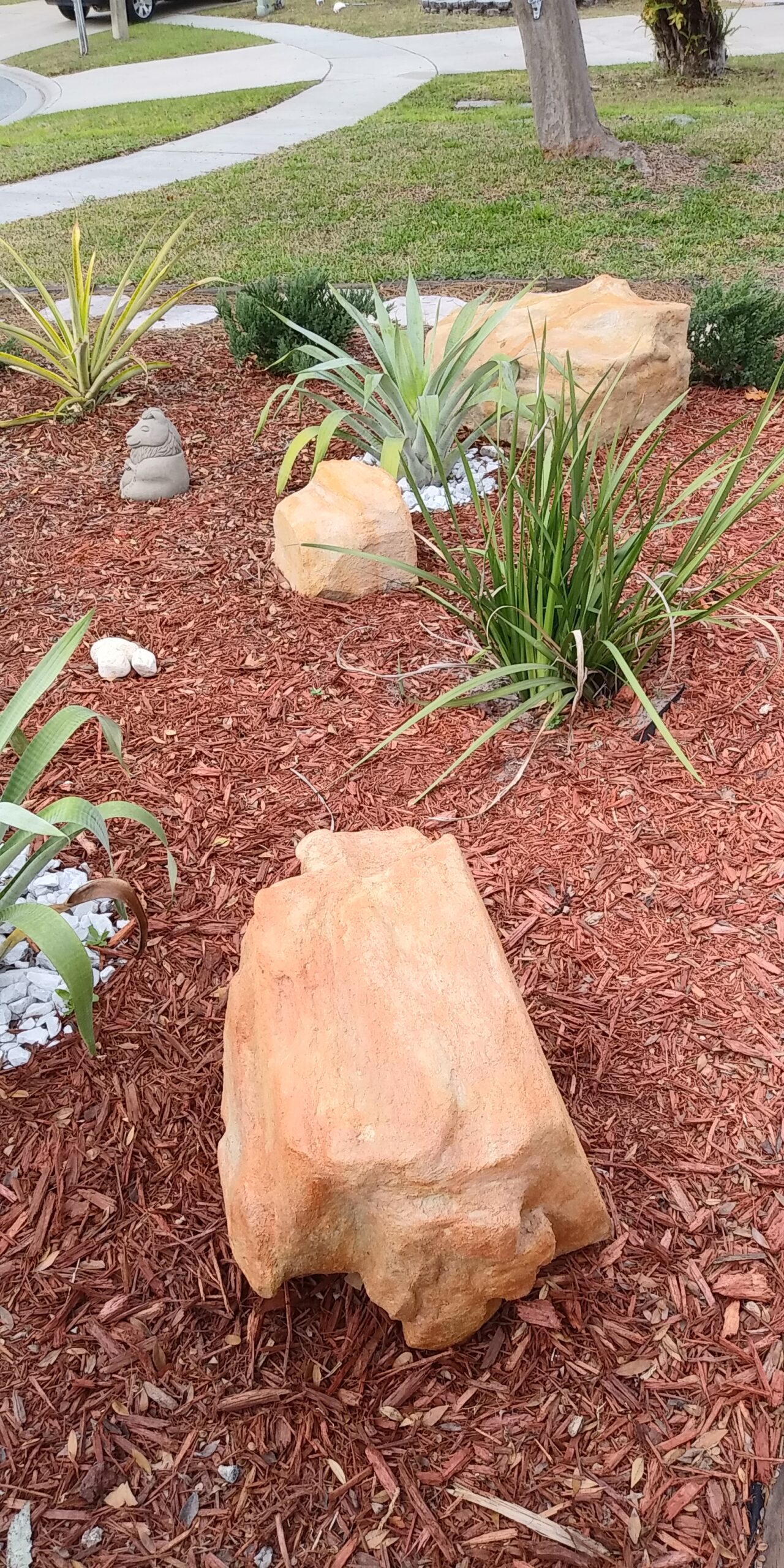 DIY eagle gray and terracotta stained concrete landscaping rocks