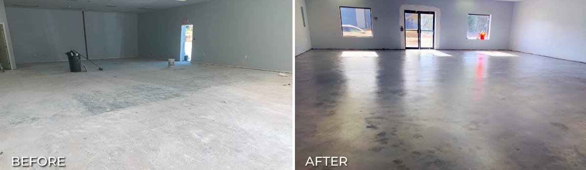 Before and after applying colored concrete sealer