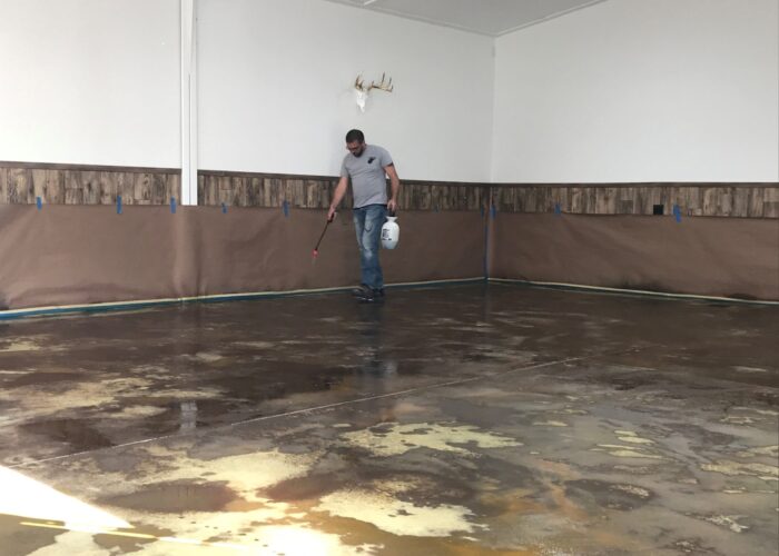 Man cave concrete stained garage floor process