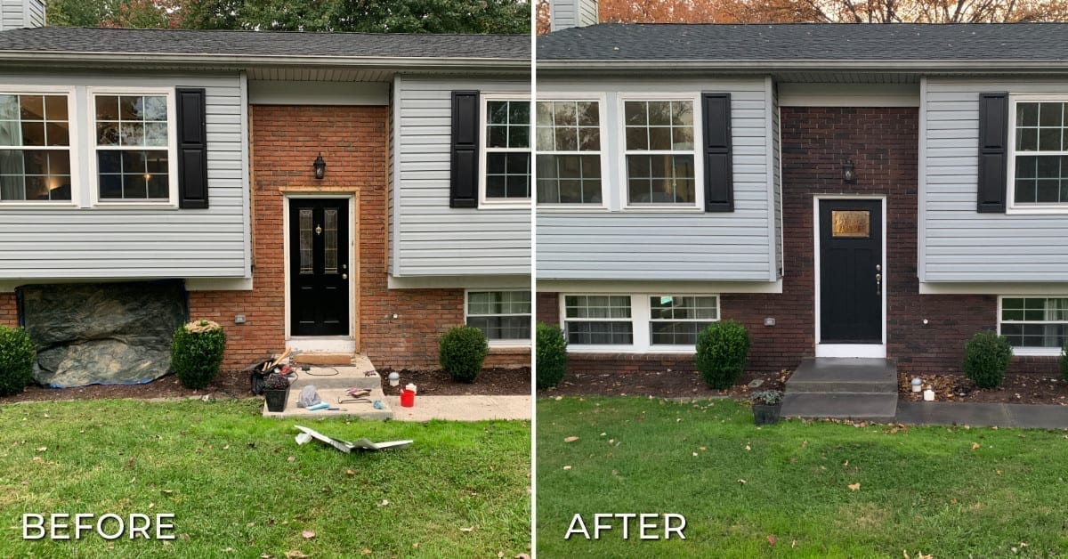 Brick stain before and after