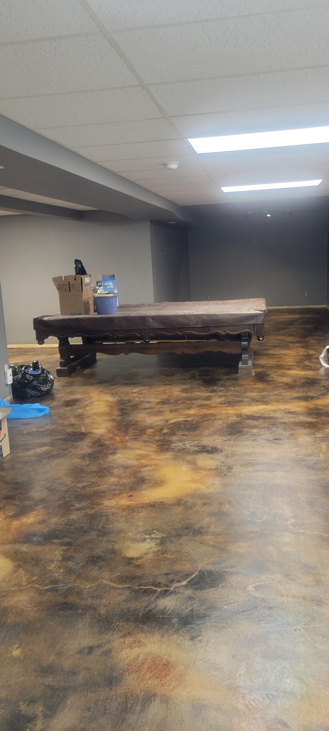 Coffee Brown and Malayan Buff EverStain on Concrete Basement Floor Coffee Brown and Malayan Buff EverStain on Concrete Basement Floor