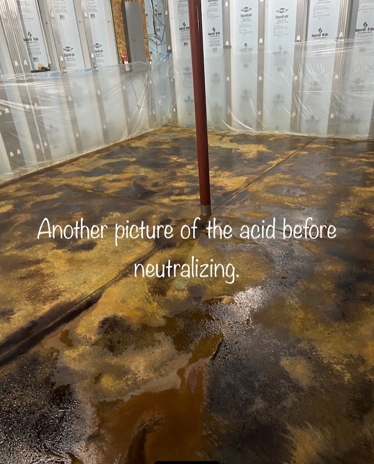 This photo shows the dry acid stain before the neutralizing process.