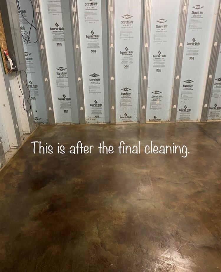 Image of a cleaned acid stained concrete floor, with a smooth surface ready for the sealer application.