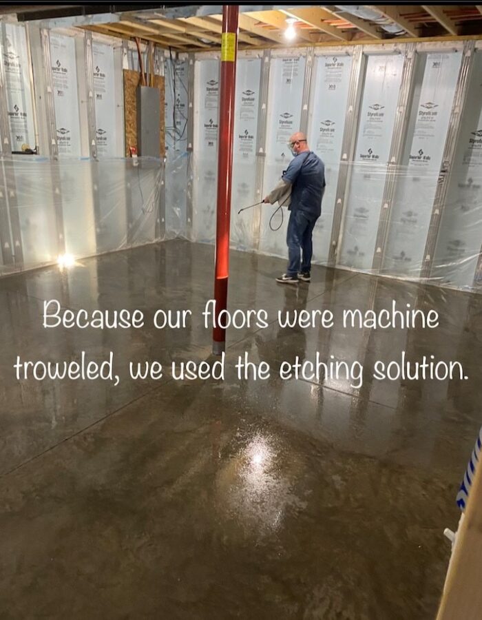 Applying Etching Solution on Machine Troweled Concrete Floor