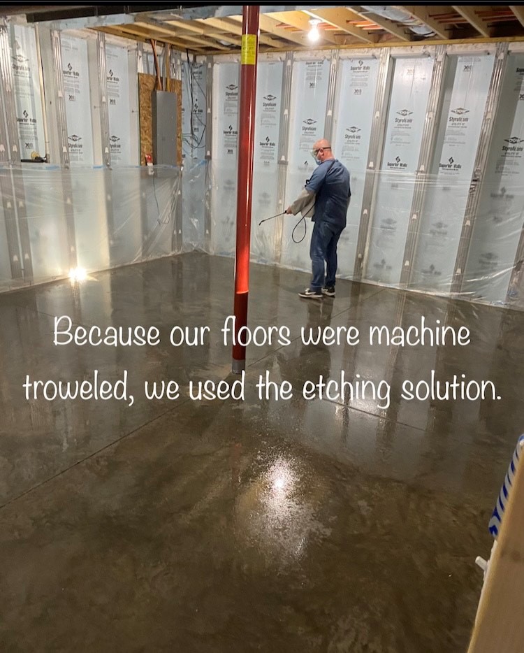 Applying Etching Solution on Machine Troweled Concrete Floor