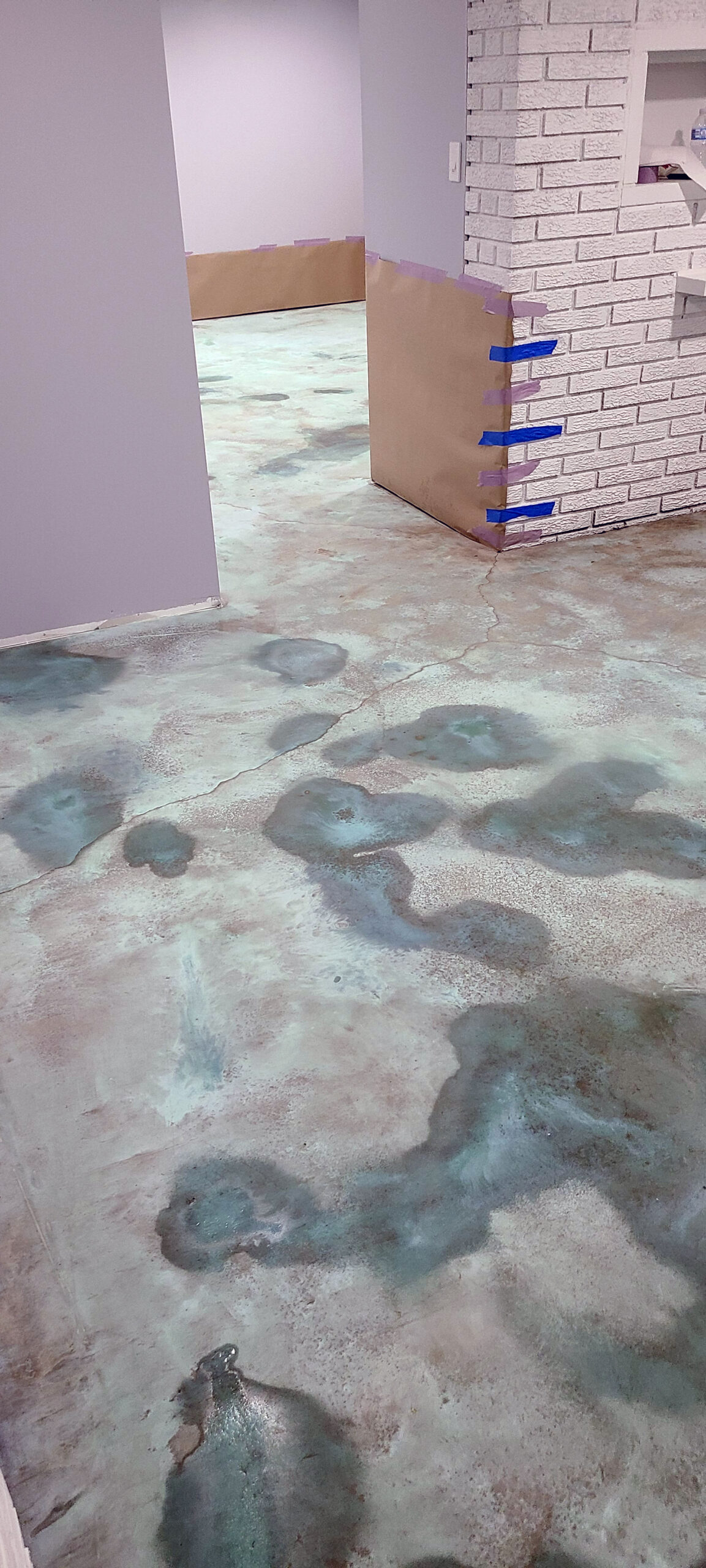 Acid Stained Blue Basement Floor