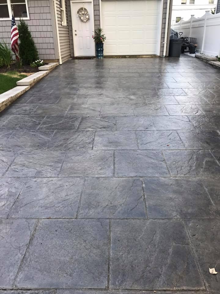 Charcoal Antiquing Stain on Stamped Concrete Driveway