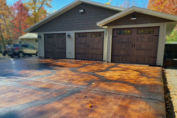 Driveway Brushed Concrete - EverStain Malayan Buff, Coffee Brown Acid Stains-