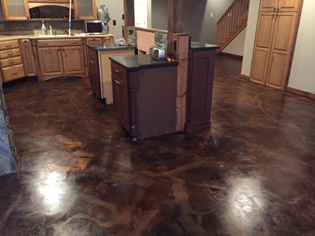 Black and Coffee Brown EverStain Acid Stained Concrete Floor with Veining Technique