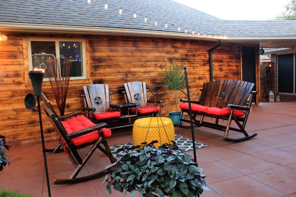 Patio Scored Concrete - Antiquing Milano Red, Pumpkin, Driftwood Stains-