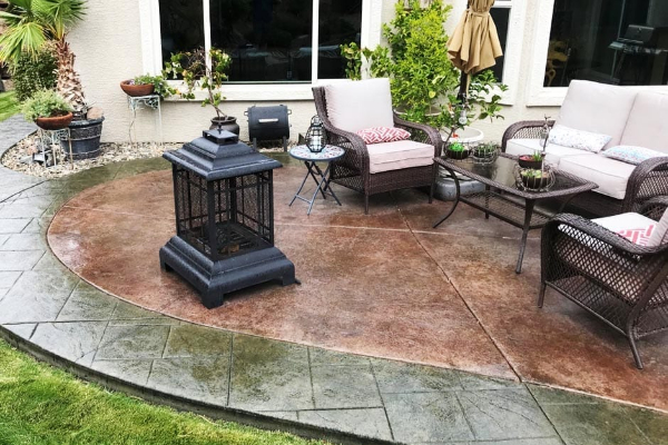 Patio Stamped Concrete - Antiquing Black, Olive, Aztec Brown, Stains