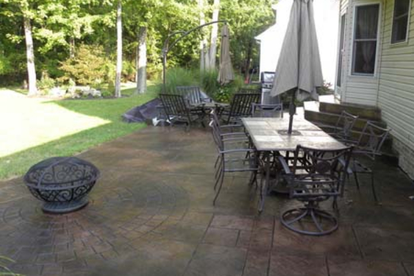 Chocolate Antiquing Stain on Stamped Concrete Patio
