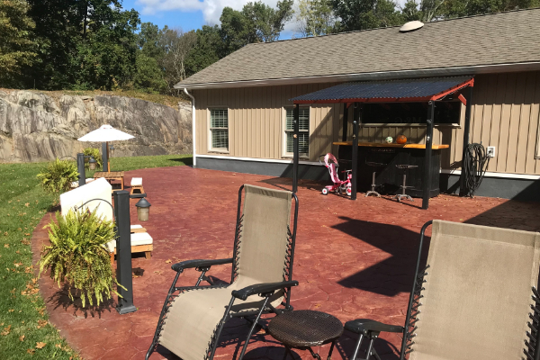 Patio Stamped Concrete - EverStain English Red, EasyTint Plum Stains-