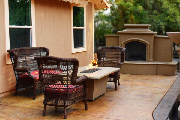 Patio Stamped Concrete - EverStain Malayan Buff, Coffee Brown, English Red, Desert Amber Acid Stain- Patio Stamped Concrete - EverStain Malayan Buff, Coffee Brown, English Red, Desert Amber Acid Stain-