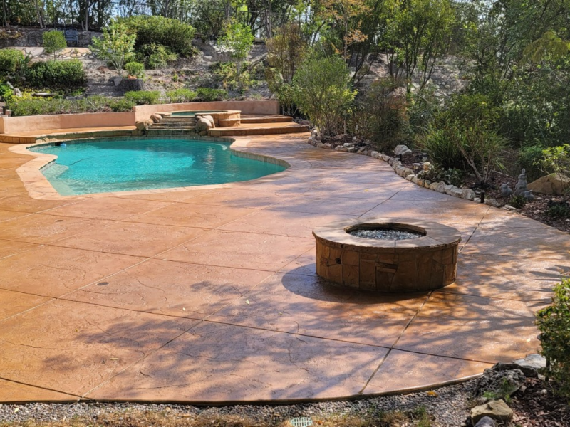 Refinished Concrete Pool Deck - Yukon Gold Antiquing Stain