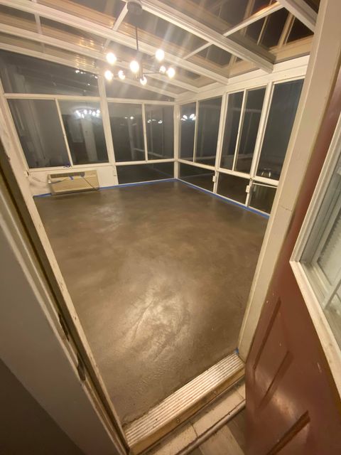 Stormy Gray Dye Stained Concrete Sunroom Floor